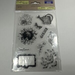 Crafters Square Clear Stamps Garden Sunflower Watering Can 10 Pieces